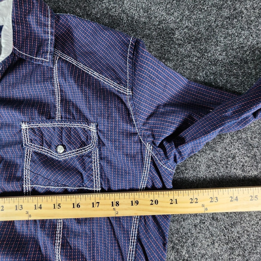 BKE Buckle Slim Fit Pearl Snap‎ Western Shirt Blue/Red Dots Men's Size Medium - Picture 7 of 8
